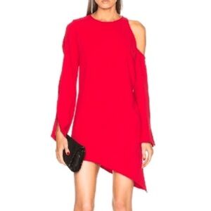 IRO Poppy Red Asymmetric Cold-Shoulder Mini Dress